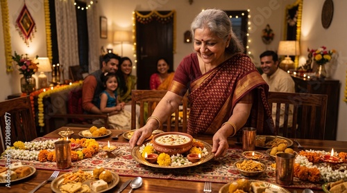 Indian Family Celebrates Festival With Traditional Food And Decorations