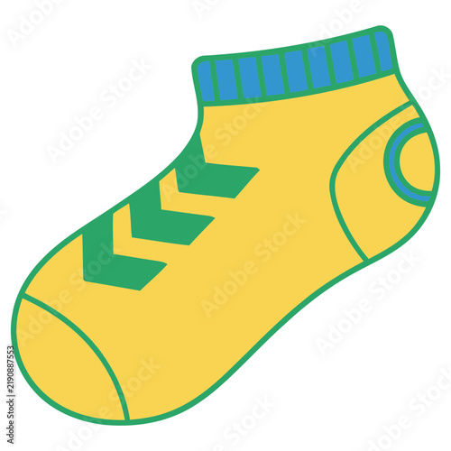 Yellow sock with green and blue accents