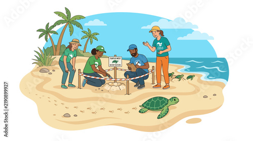 Bild auf Leinwand Turtle conservationists protecting nesting site