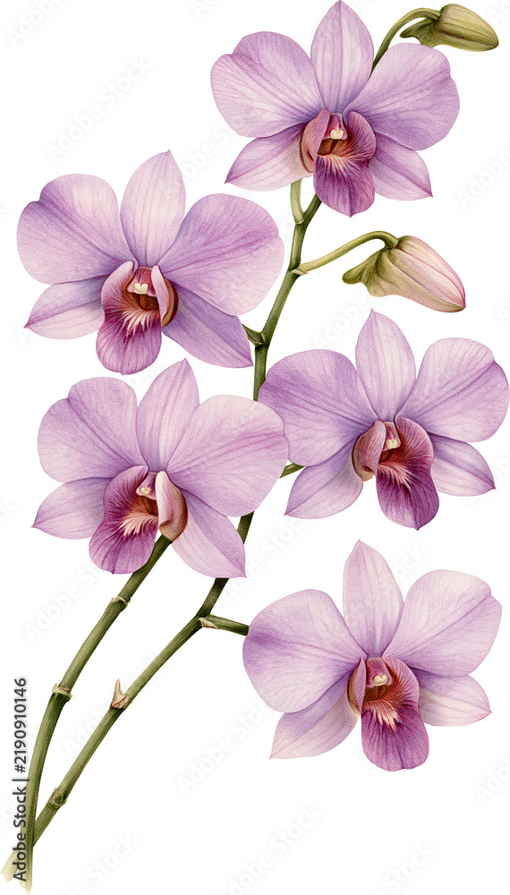 Obraz premium Lavender purple orchid spray curving with soft buds