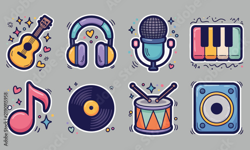 Music doodle sticker illustration bundle