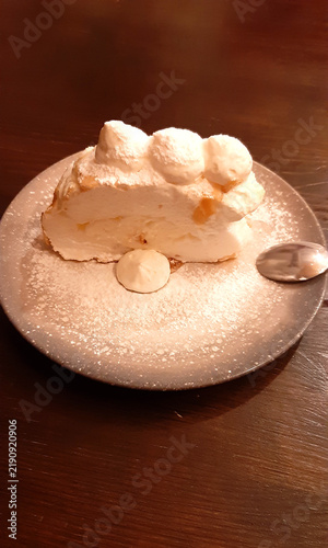Sweet delicious white dessert. Modern color photo.