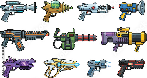 Fotografía Sci-Fi Futuristic Ray Gun and Laser Blaster Vector Icon Set for Video Game Asset