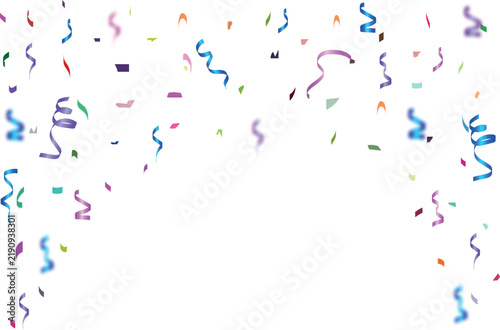 Colorful party confetti and ribbons isolated on white background