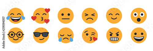 Set of various expressive emoji faces for digital communication with expression communication messaging