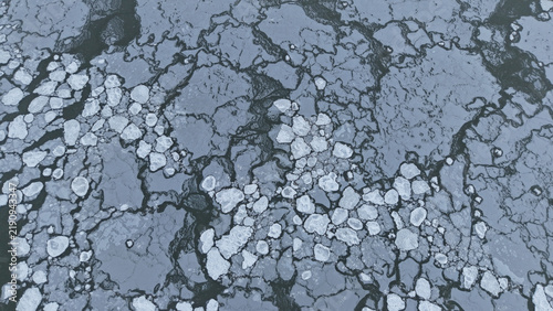 Cuadro en lienzo Aerial view of broken ice floes on Lake Ontario, abstract winter water texture
