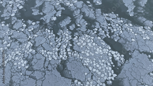 Cuadro en lienzo Aerial view of broken ice floes on Lake Ontario, abstract winter water texture