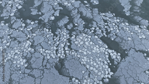 Cuadro en lienzo Aerial view of broken ice floes on Lake Ontario, abstract winter water texture