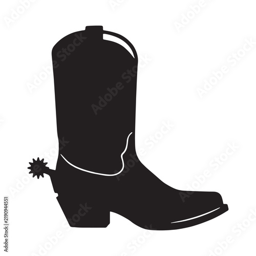 Western boot silhouette against a white background features a decorative spur