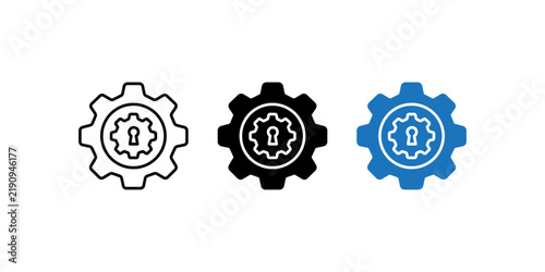 Gear icon with keyhole symbol, secure settings concept, vector illustration