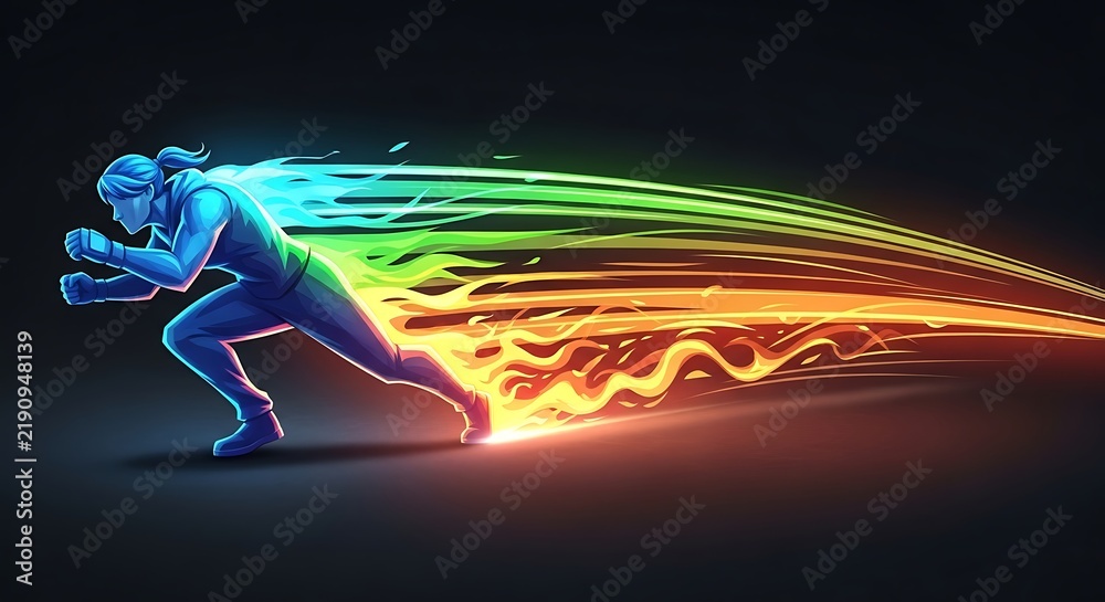 Fototapeta premium Athlete in dynamic motion with energy trail during sprint training