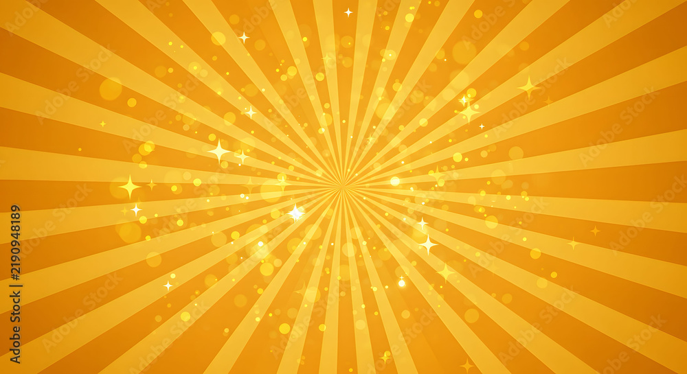 Fototapeta premium Glowing Golden Radiant Sunburst Background with Sparkling Light Particles