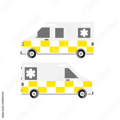 Modern Emergency Ambulance Vehicle Flat Vector Illustration