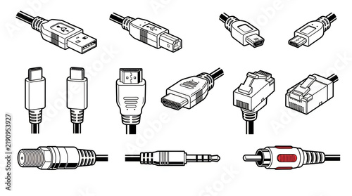 Obraz na płótnie Assorted computer cable connectors illustration