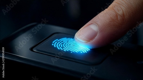 Finger touching glowing fingerprint scanner