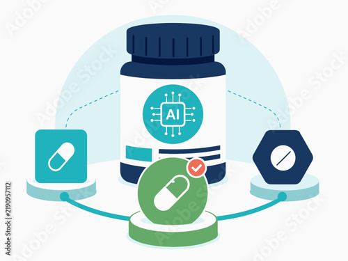 Artificial Intelligence Driven Pharmaceutical Drug Discovery and Medical Research Concept Illustration