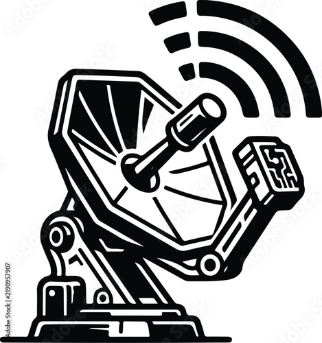 Satellite dish communication antenna icon illustration.