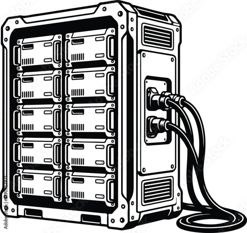 Industrial power server unit with multiple battery racks.