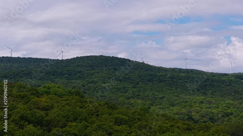 Summer aerial view featuring wind turbines in Readsboro, Vermont