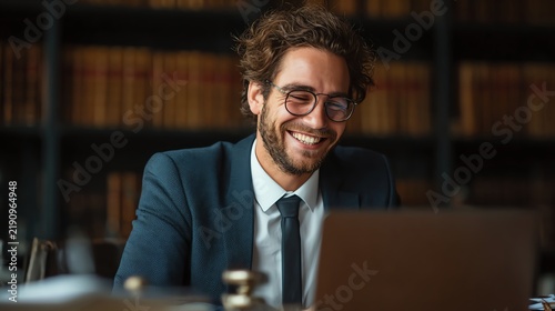 happy lawyer working on case