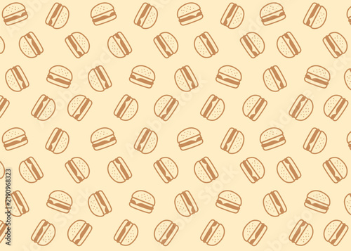 Seamless burger illustration pattern with brown outline and cream background, food packaging, menu illustration