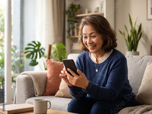Happy Customer Shopping Online with Smartphone at Home
