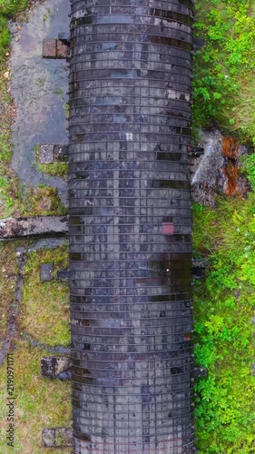 Summer aerial view featuring the 3.4 mile long wooden penstock in Vermont known as The Snake that runs from the Searsburg Dam to a generating station along the Deerfield River with an 8 foot diameter