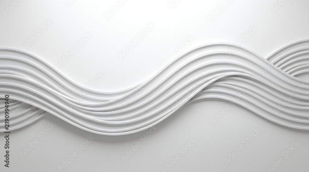Fototapeta premium Abstract white wave lines forming a smooth flowing pattern with soft shadows and 3d depth effect