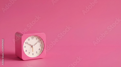 Pink Square Clock on Pink Background Minimalist Time Concept