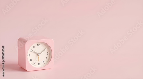 Light Pink Square Clock on Light Pink Background Minimalist Time Concept