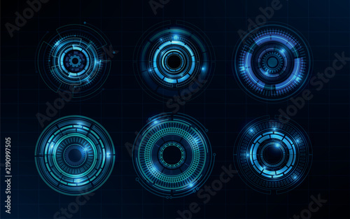 Futuristic blue HUD circular interface elements set