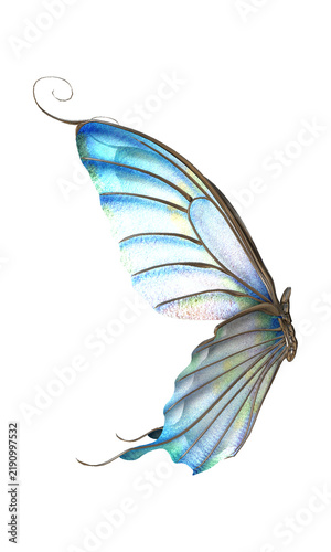 Blue butterfly wing graphic illustration isolated on white background