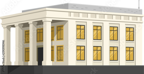 Classical White Building Vector Illustration with Columns and Windows
