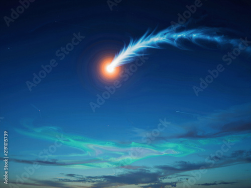Meteor streaking across the night sky with aurora