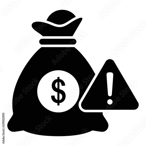 Money Bag With Warning Sign Icon For Financial Risk And Fraud