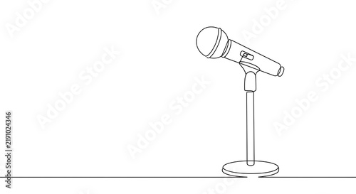 One Line Drawing of Microphone on Stand in Corner with Copy Space