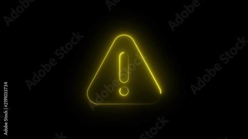 Neon line warning attention yellow color animation icon signal alert risk safety danger road warning sign sign symbol. alert , risk , safety, danger road warning sign, Warning attention icon signal