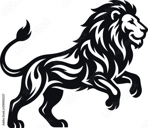 Dynamic Pouncing Lion Silhouette Vector Graphic for Logo Emblem and Tribal Tattoo Design