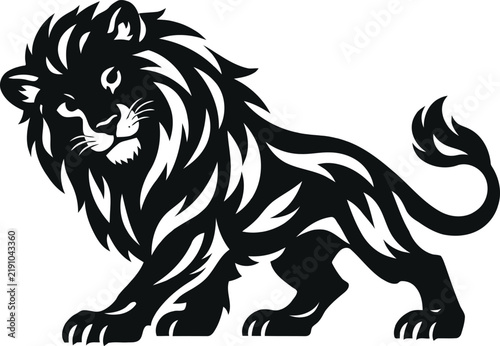 Front-Facing Lion Vector Mascot, Black and White Tribal Lion Silhouette Logo