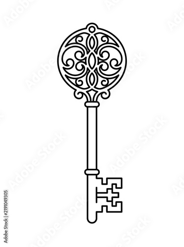 Ornate Vintage Key Isolated on Transparent Background - Antique Skeleton Key Vector Illustration