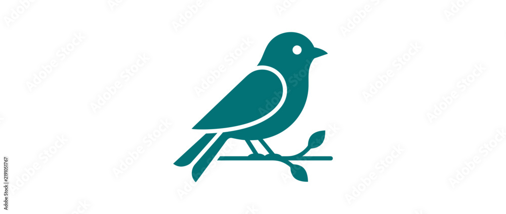 Obraz premium Teal bird silhouette perched on a minimalist branch, isolated on transparent background