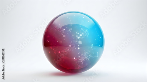 Glowing glass sphere with digital network and light particles