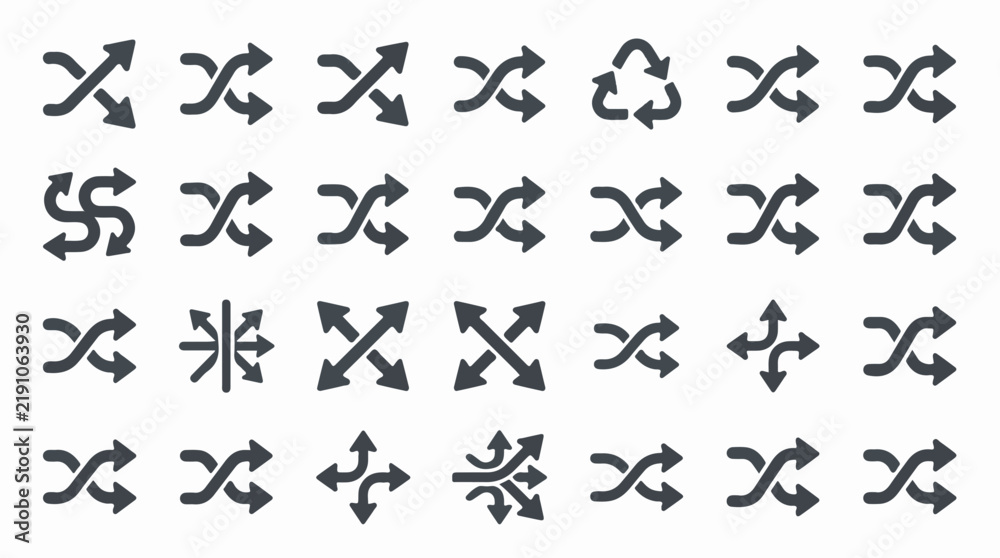 Fototapeta premium Comprehensive Set of Shuffle Mixing and Directional Arrow Icons
