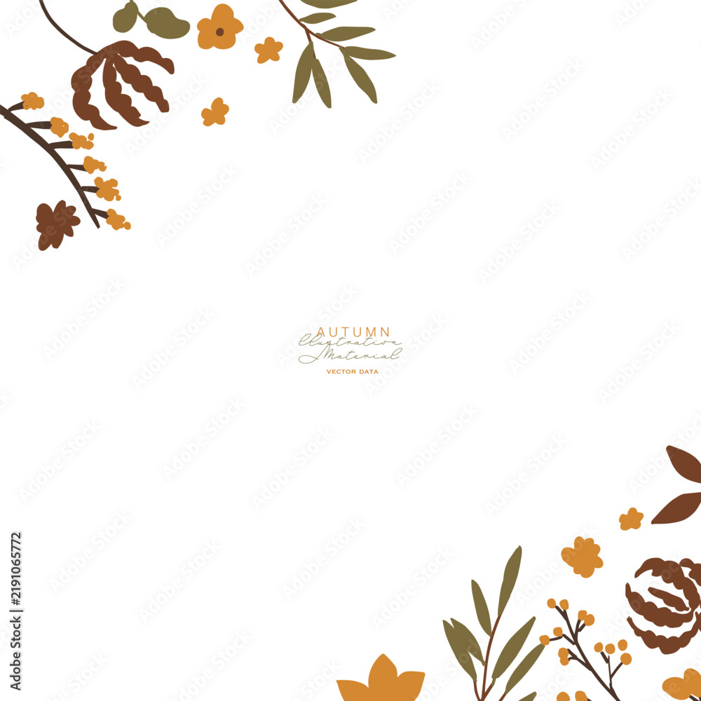 Fototapeta premium 秋の植物と葉っぱのナチュラルフレーム・ボーダーセットAutumn Botanical Frame and Border Set with Leaves, Flowers and Berries 