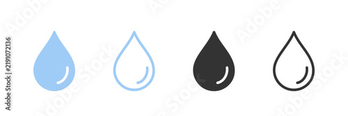 Simple water drop icon in clean minimalist solid and outline styles, water droplet symbol, vector illustration