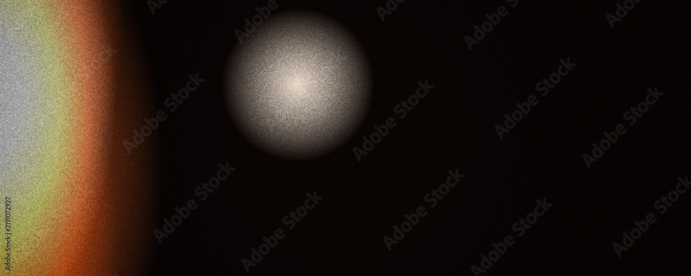 Fototapeta premium Abstract space background with glowing celestial bodies, grainy texture planet and moon in deep dark cosmos, atmospheric sci-fi universe art for cinematic posters and web design