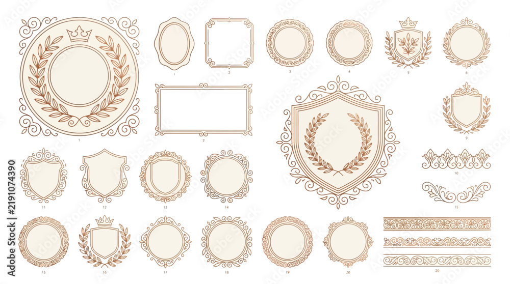 Fototapeta premium Decorative Frames and Borders Collection, Heraldic Emblems, Laurels