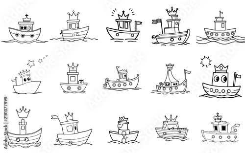 Cute Simple Boat Wearing A Crown - Bold Black Outline Easy Kids Coloring Page, No Shading, Single Character on White Background