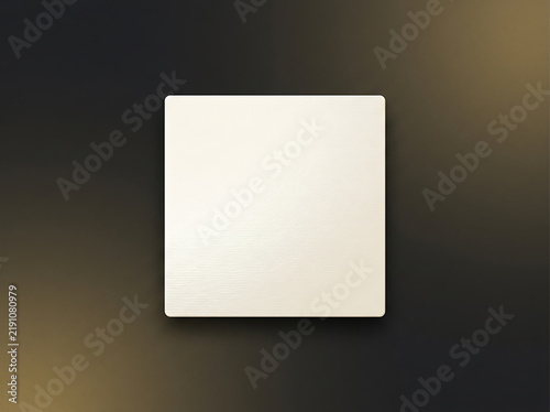 Blank white square paper card on dark moody background