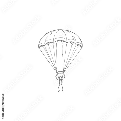 Fotografie Minimalist hand drawn skydiver icon with parachute sketch on transparent background for extreme sports branding adventure concepts and outdoor activity designs